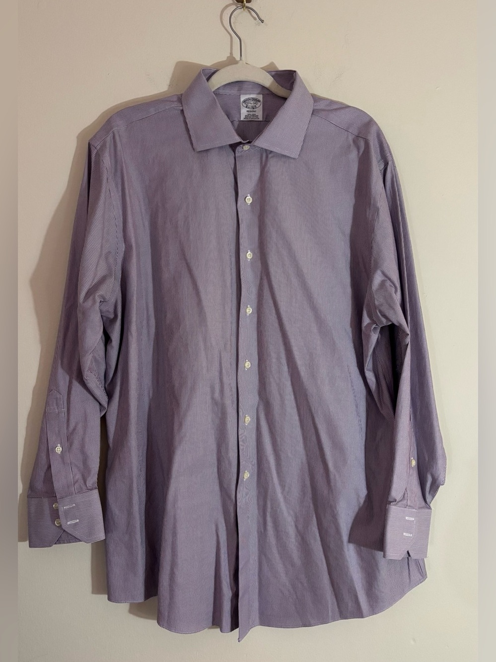 Brooks Brothers Regent Mens 17.5 34 Supima Cotton Purple Stripe Dress Shirt